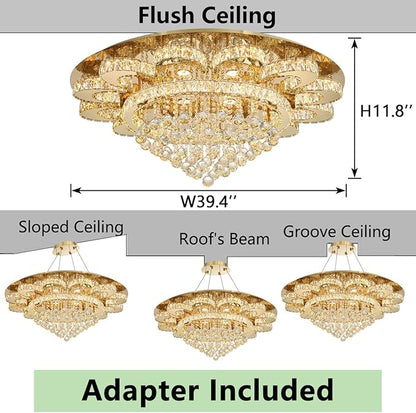 Modern Chandelier Living Room Light Glam Chandeliers Ceiling Light Fixture Remote Dimmable Lights 40 Inches Luxury Crystal Gold Dining Room Lights