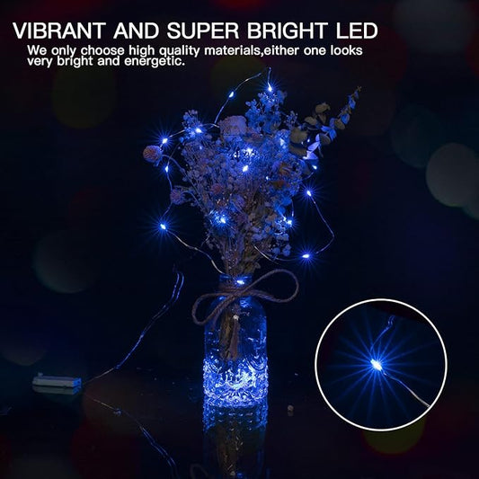 Brightown 12 Pack Led Fairy Lights Battery Operated String Lights Waterproof Silver Wire 7 Feet 20 Led Firefly Starry Moon Lights for DIY Wedding Party Bedroom Patio Christmas (12 Pack, Blue)