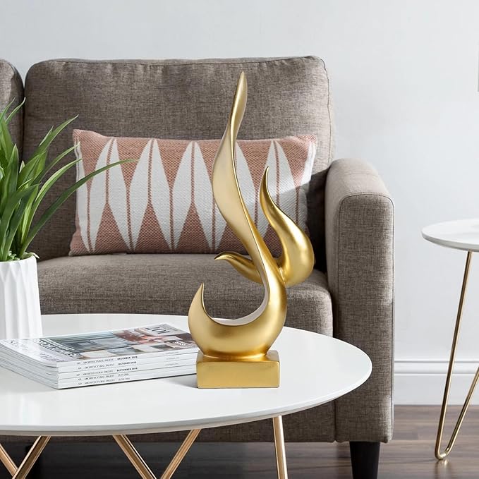 15" Fire Sculpture - Decorative Objects for Living Room, Dining Room - Gold Modern Abstract Art Decor, Resin Craft for Home Decor & Gifts