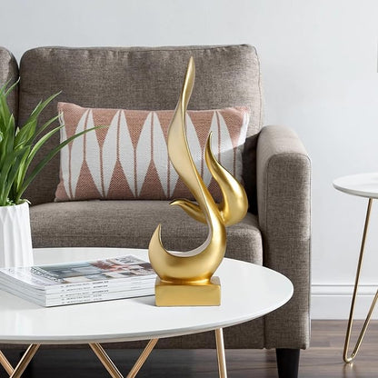 15" Fire Sculpture - Decorative Objects for Living Room, Dining Room - Gold Modern Abstract Art Decor, Resin Craft for Home Decor & Gifts