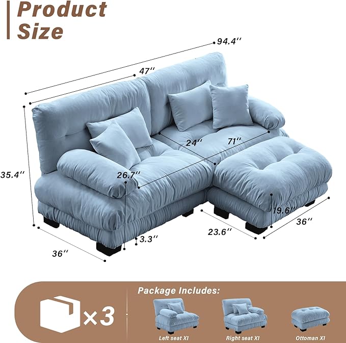 SoarFlash L Shaped Couches for Living Room, Small Sectional Sofa Set with Reversible Chaise, Modern Designed Sleeper Sofas and Modular Couch Function, Suitable for Small Spaces in Apartment, Blue