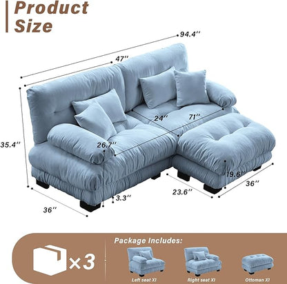 SoarFlash L Shaped Couches for Living Room, Small Sectional Sofa Set with Reversible Chaise, Modern Designed Sleeper Sofas and Modular Couch Function, Suitable for Small Spaces in Apartment, Blue