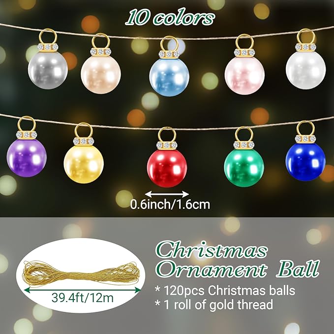 120Pcs Christmas Mini Ball Ornaments,0.6" Glitter Multicolor Christmas Ball,Xmas Tree Hanging Decorations Pendants for Party,Decor,Outdoor,Indoor,DIY,Craft,Holiday Supply,Gift Fillers