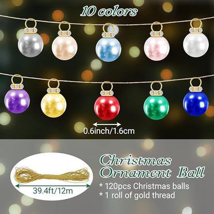 120Pcs Christmas Mini Ball Ornaments,0.6" Glitter Multicolor Christmas Ball,Xmas Tree Hanging Decorations Pendants for Party,Decor,Outdoor,Indoor,DIY,Craft,Holiday Supply,Gift Fillers