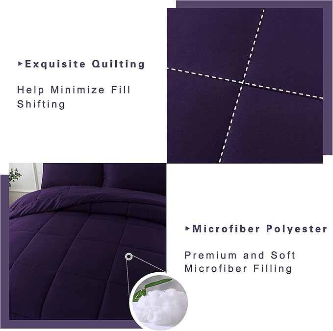 DOWNCOOL King Size Comforter Set -All Season Bedding Comforters Sets with 2 Pillow Cases -3 Pieces Bed Set Down Alternative King Bedding Set -Purple King Comforter Set(102"x90")