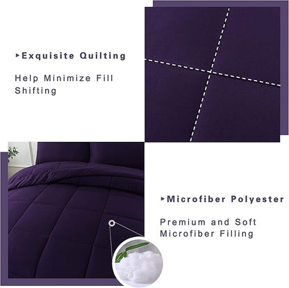 DOWNCOOL King Size Comforter Set -All Season Bedding Comforters Sets with 2 Pillow Cases -3 Pieces Bed Set Down Alternative King Bedding Set -Purple King Comforter Set(102"x90")