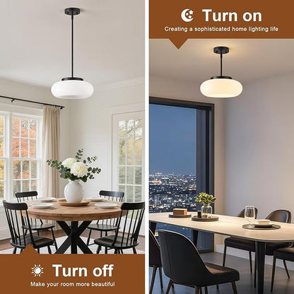 Mid-Century Modern Black Semi Flush Mount Ceiling Light, 3-Light Kitchen Light Fixtures with Glass Shade for Entryway Hallway Bathroom Bedroom (12.6 Inch)