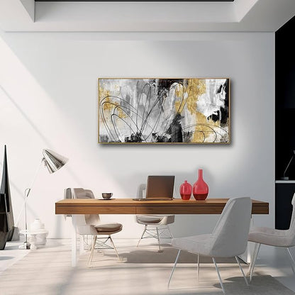 YJYart Line Art Wall Decor Black and Gold Wall Artwork 20"x40" Canvas Wall Art for Living Room Kitchen Wall Picture Ready to Hang