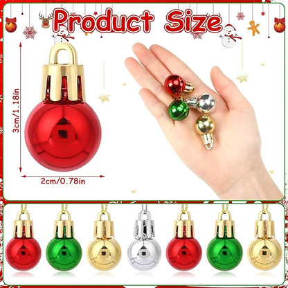 Jansun 60PCS Christmas Mini Balls Ornaments Miniature Xmas Tree Hanging Decorations Small Vintage Glitter Balls for Holiday Party Outdoor Indoor DIY Craft Decor Supplies