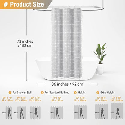 BTTN Boho Shower Stall Curtain - 36x72 Narrow Linen Ultra Thick Tassel Fabric Shower Curtain Set with 6 Plastic Hooks, Half Modern Farmhouse Country Weighted Shower Curtains for Bathroom - Gray/Grey