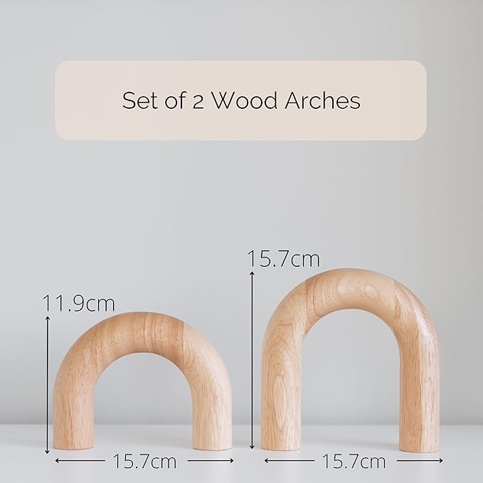 Wood Arch Decorative Objects - Modern Bookshelf Decor, Coffee Table Sculpture, Floating Shelf Decor Accents, Japandi Home Decorations for Side, Console and Entryway Table