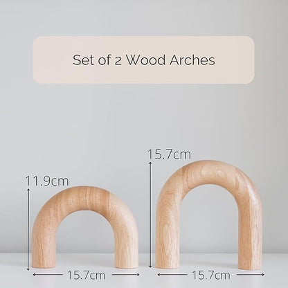 Wood Arch Decorative Objects - Modern Bookshelf Decor, Coffee Table Sculpture, Floating Shelf Decor Accents, Japandi Home Decorations for Side, Console and Entryway Table