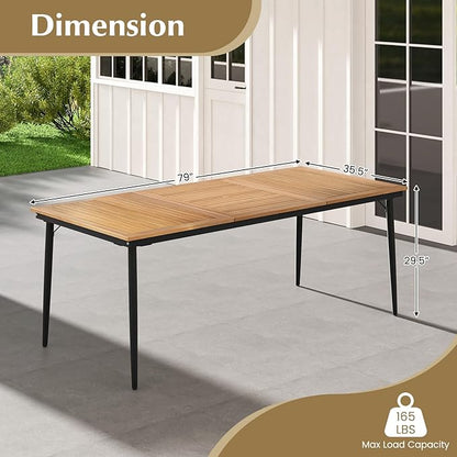 Tangkula Outdoor Dining Table for 8, 79 Inch Acacia Wood Patio Table with 1.9” Umbrella Hole, Metal Frame & Anti Slip Foot Pads, Indoor Bistro Table for Poolside, Garden & Deck