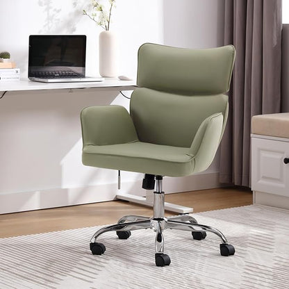 BV Adjustable Desk Chair with Wheels for Make Up, Faux Leather Rolling Armchair, 360° Swivel Comfy Task Chair for Home Office, Green
