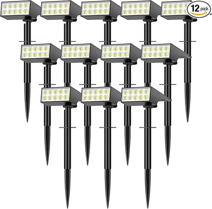 Solar Spot Lights Outdoor Waterproof,[12 Pack/4 Modes] Landscape Lighting Spotlights, Auto On/Off LED Solar Powered Yard Garden Flood Solar Light for Outside Pathway Wall Tree Pool,Cool White
