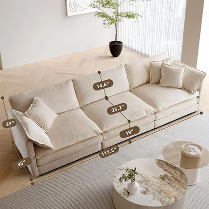 SoarFlash Chenille Sectional Sofa, Comfy Modular Loveseat Sofa, Modern 3-Seat Couch Deep Seat Sofa Set for Living Room,Light Coffee