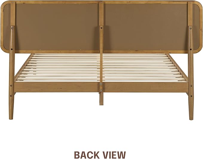 NTC Lupin Wooden Bed Frame with Headboard, Solid Oak and Rubber Wood Foundation with Silent Slats and Wood Central Supports, 1000 Lb Capacity, Queen - Teak Look