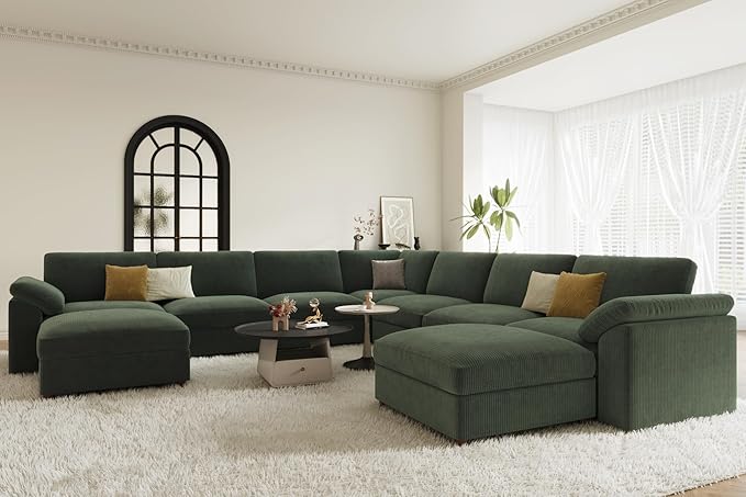 EASE MOOSE Oversized Modular Sectional Sofa with Ottoman, Modern Luxury Wide Deep Modular Couch, U Shaped Couch for Big Spaces Living Room,Green