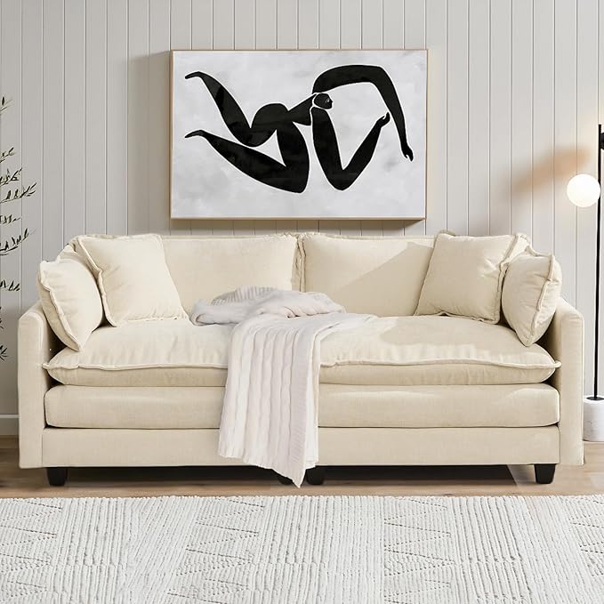 SoarFlash 71.6" Chenille Sectional Sofa, Comfy Modular Loveseat Sofa, Modern 2-Seat Couch Deep Seat Sofa Set for Living Room,Beige