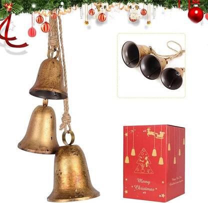 Styleonme Decorative Bells, Classic Bell-Shaped Bell, Vintage Handmade and Rustic Lucky Christmas Bells Hanging on a Rope, Gifts for Mom, Grandma, and Women