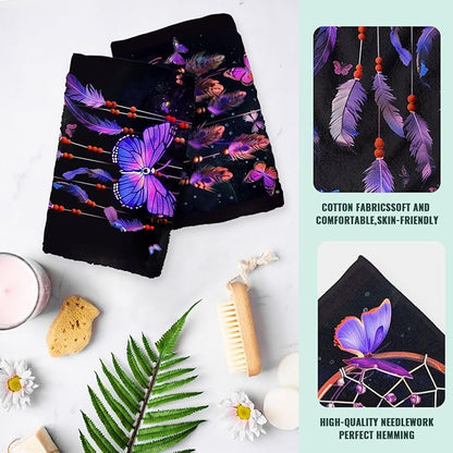 Butterfly Kitchen Towels Set of 2 Fantasy Dreamcatcher Purple Dish Towels Tabletop Decor Butterfly