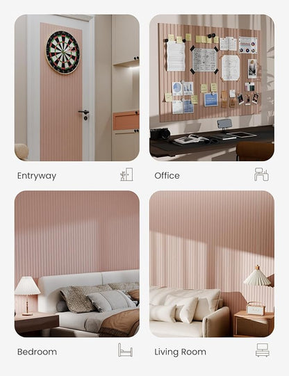 Bumusty Large Cork Board Alternative-47 x35 Felt Bulletin Board Tiles, with 30 Pushpins, 70 Adhesive Tabs, 12-Pack Slat Wall Paneling, Cork Boards for Office Push Pin Board Felt Board-Pink