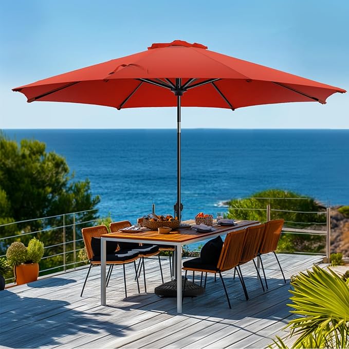 wikiwiki 11 FT Patio Umbrellas Outdoor Table Market Umbrella with Push Button Tilt/Crank,8 Sturdy Ribs, Fade Resistant Waterproof POLYESTER DTY Canopy for Garden, Lawn, Deck,Backyard & Pool,Bright Red
