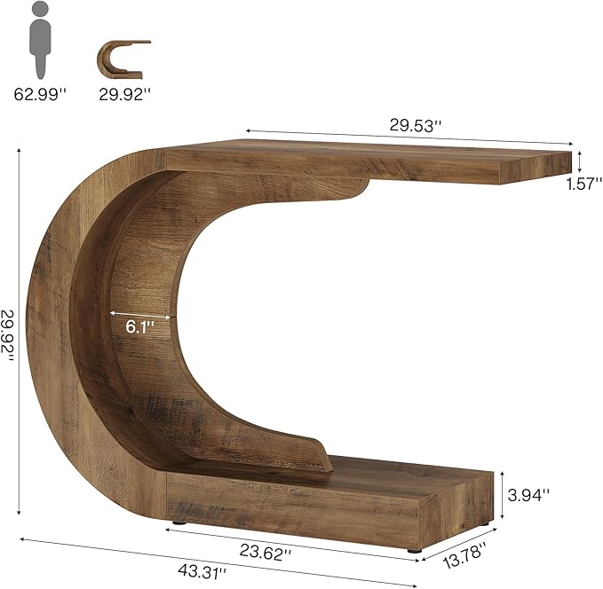 Tribesigns 43.3" Modern Console Entryway Table with Storage, Farmhouse C-Shaped Rustic Behind Couch Sofa Table for Living Room, Hallway, Entry, Entrance, Foyer, Easy Assembly, Brown