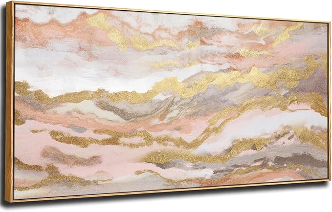 YJYart Canvas Wall Art Gold Living Room Decor Pink Canvas Art Room Decor for Teen Girls Home Decor Abstract Paintings for Bedroom Office Kitchen 24"x 48"