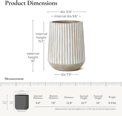 LuxenHome 16.1" H Concrete Tall Planter, Large Outdoor Indoor Plant Pot with Drainage Hole and Rubber Plug, Round Flower Pots for Plants, Handmade Modern Striped Planter Pots for Home Garden Patio