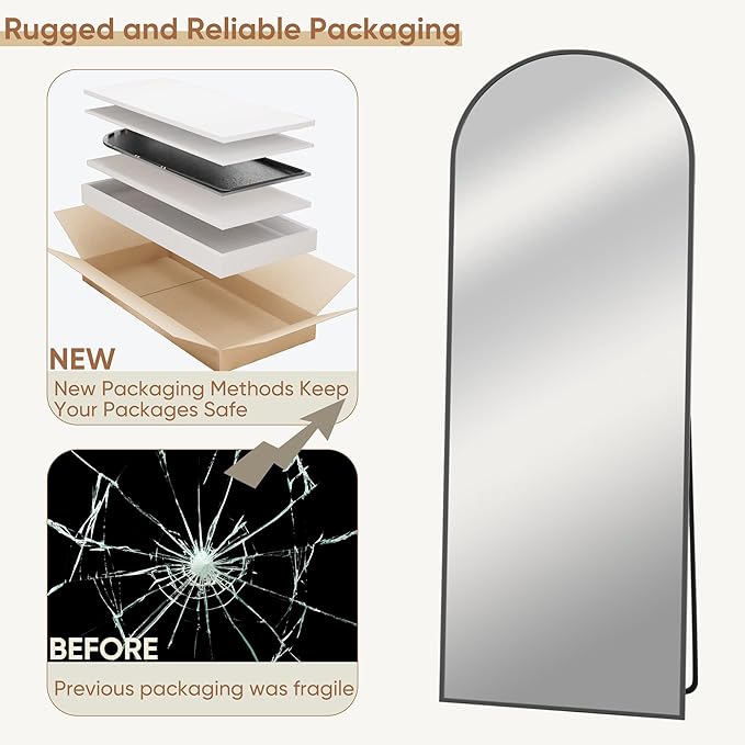 58"x18" Full Length Mirror, Arched Full Body Mirror, Standing Hanging or Leaning Floor Mirror for Bedroom and Living Room, Black