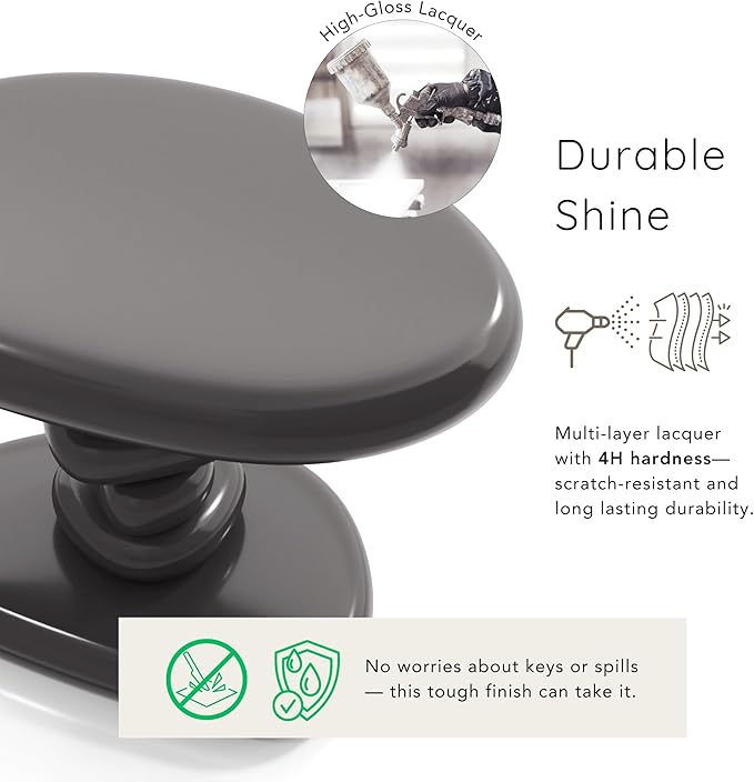 24/7 Shop at Home Kavren Modern 22-inch Oval Glossy Pedestal End Table, Stone Shape Living Room Furniture for Small Space, Dark Grey