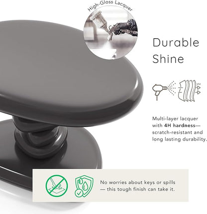 24/7 Shop at Home Kavren Modern 22-inch Oval Glossy Pedestal End Table, Stone Shape Living Room Furniture for Small Space, Dark Grey