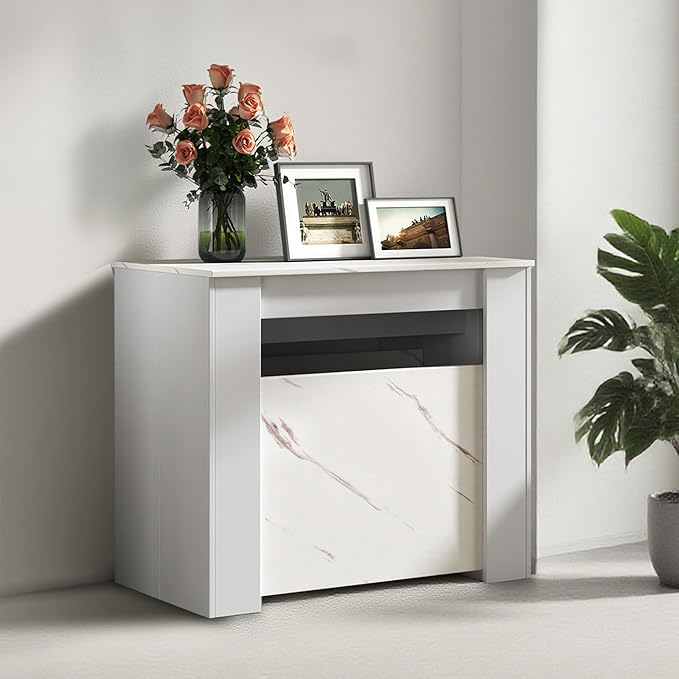 20''- 118.5'' Extendable Dining Room Table, Expandable Dining Table, Modern Large Table, for 2-12 Person, White Marble