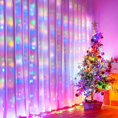 Minetom Curtain Lights, 300 LED Dimmable Fairy Lights with Remote and Timer, 8 Modes, USB Powered String Lights for Room Wall Party Xmas Indoor Decor, Multicolor