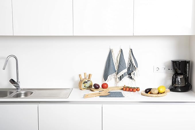 SMYRNA TURKISH COTTON Vintage Series Kitchen Dish Towels Pack of 6, Machine Washable Wash Cloths, Ultra Soft, Absorbent, Prewashed and Quick Dry Turkish Dish Towels, 12x12 Inch (Navy)