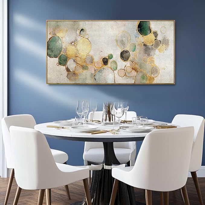 Gold Circle Modern Artwork Framed Abstract Wall Art Green Canvas Decor 24"x48" Wall Decorations for Bedroom Living Room Kitchen