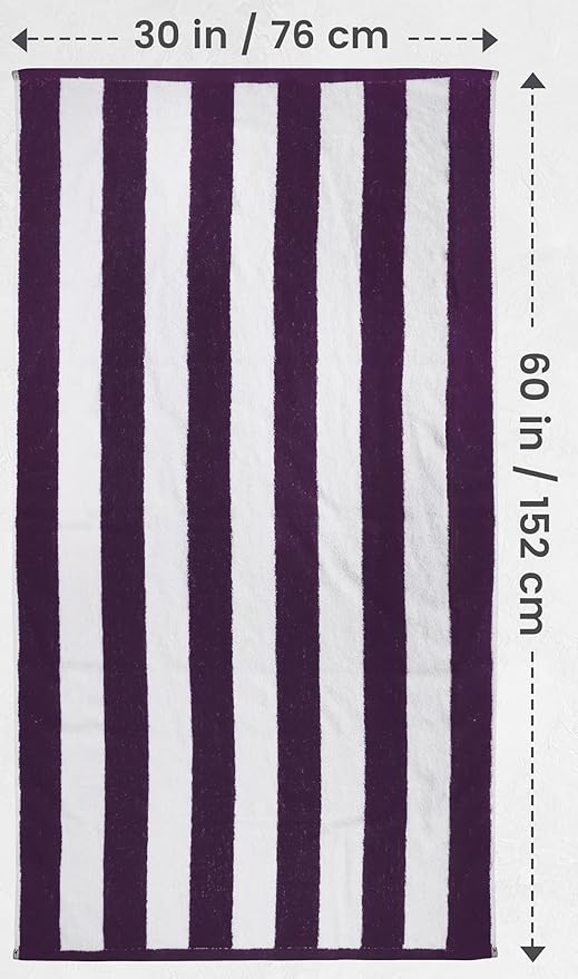 Utopia Towels 4 Pack Cabana Stripe Beach Towel Oversized 100% Ring Spun Cotton Beth Towels Highly Absorbent, Plum