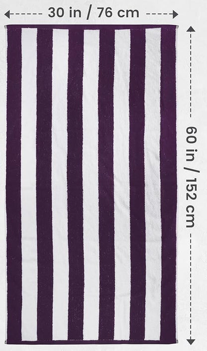 Utopia Towels 4 Pack Cabana Stripe Beach Towel Oversized 100% Ring Spun Cotton Beth Towels Highly Absorbent, Plum