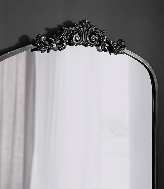 Kate and Laurel Arendahl Ornate Traditional Square Arched Mirror; 28 x 30; Antique Black Baroque Style Arch Vintage Wall Mirror with Wide Frame and Crown