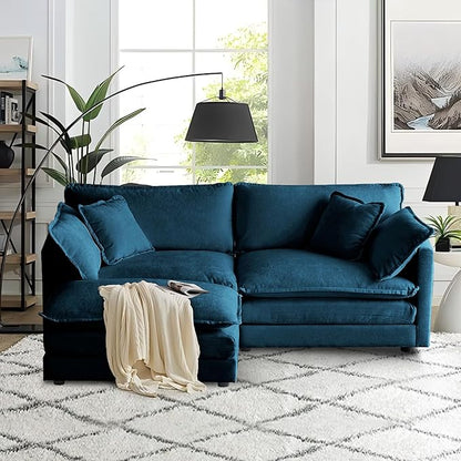 SoarFlash Chenille Sectional Sofa, Comfy L Shaped Modular Coush Sofa with Ottoman, Modern 2 Seat Couch Deep Seat Sofa Set for Living Room,Deep Blue