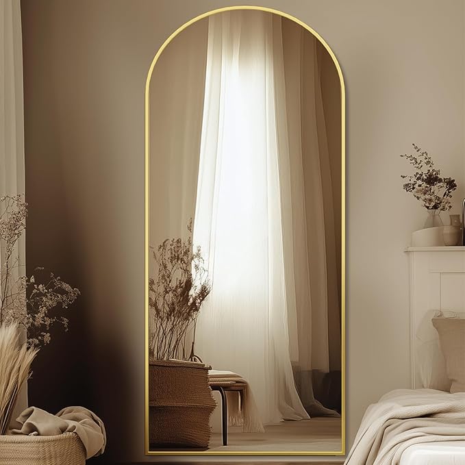 Full Length Mirror, 71"x32" Oversized Arched Large Standing, Tall Body Floor Mirror Wall Hanging for Bedroom Living Room Aluminum Frame,Gold