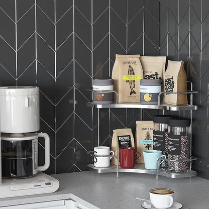 FOLLOWIN 2 Tier Bathroom Countertop Corner Organizer,Countertop Perfume Vanity Counter Shelf,Skincare Makeup Cosmetic Vanity Organizers,Silver