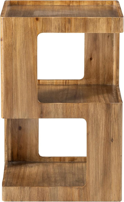 COZAYH Farmhouse Geometric Wood End Table, Distressed Accent Side Table with Two Storage Space, 3-Layer Cube Design for Bedroom, Living Room, Entryway.