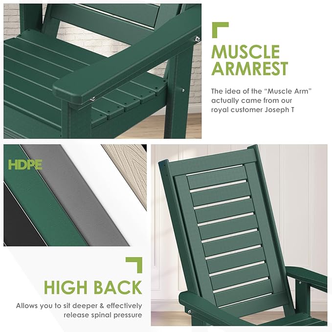 GREENVINES Outdoor Rocking Chairs | Porch Rocker | HDPE Plastic | Forest | Oversized Rockers | High Back | Big & Tall | Ladder Back | for Patio Outside Backyard Balcony Garden