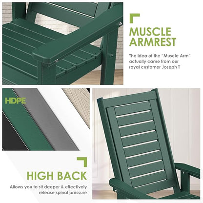 GREENVINES Outdoor Rocking Chairs | Porch Rocker | HDPE Plastic | Forest | Oversized Rockers | High Back | Big & Tall | Ladder Back | for Patio Outside Backyard Balcony Garden