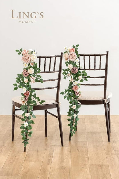 Ling's Moment 10pcs Wedding Chair Decorations Aisle Floral Swag Artificial Pew Flowers Hanging Garland Pink Blush & Cream For Ceremony Reception Church Rose Floral Faux Arrangement Party Outdoor Decor