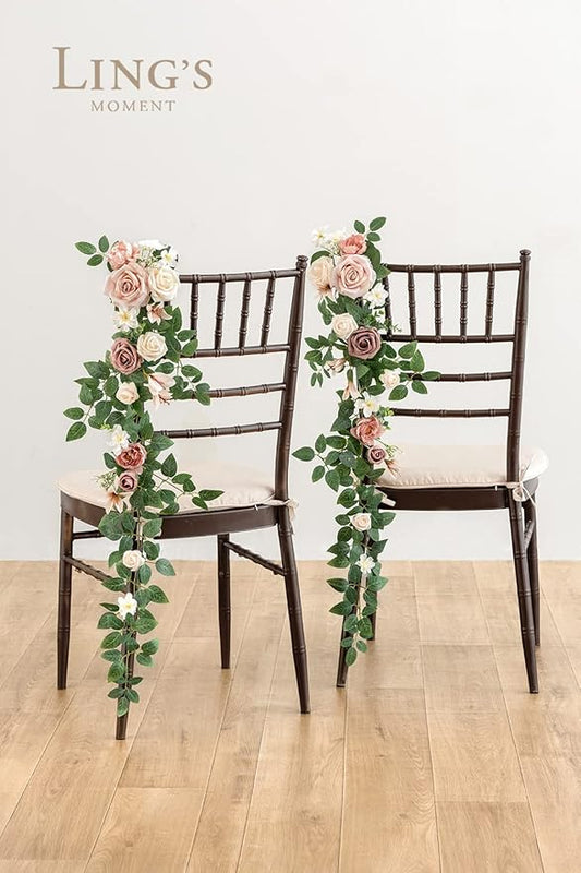 Ling's Moment 10pcs Wedding Chair Decorations Aisle Floral Swag Artificial Pew Flowers Hanging Garland Pink Blush & Cream For Ceremony Reception Church Rose Floral Faux Arrangement Party Outdoor Decor