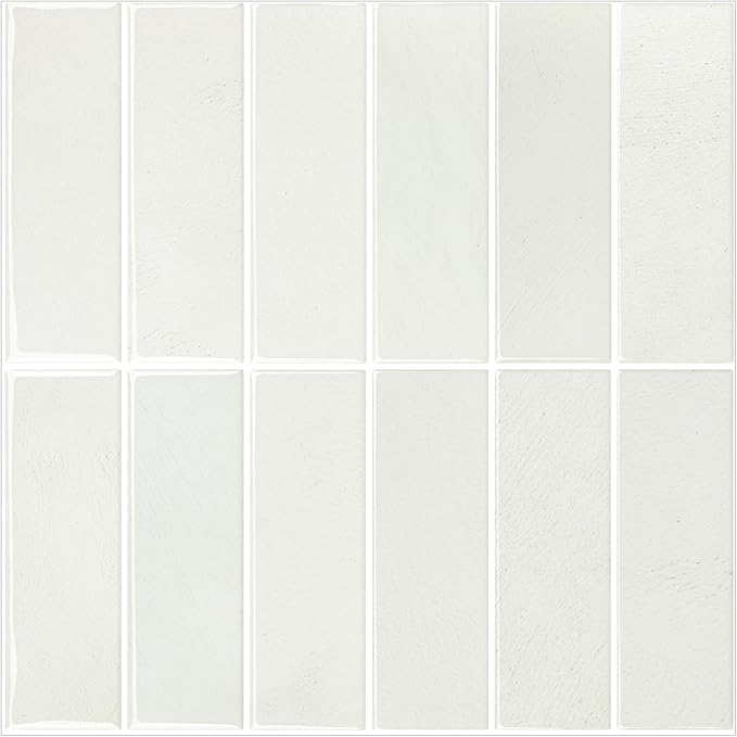 5 Pack Peel and Stick Backsplash Subway Tiles, Extra Thick 3D Wall Panels, Heat & Water Resistant, Easy DIY Kitchen, Bathroom, Laundry, Fireplace & Rental Home Wall Décor (12 x 12 in), Stone White