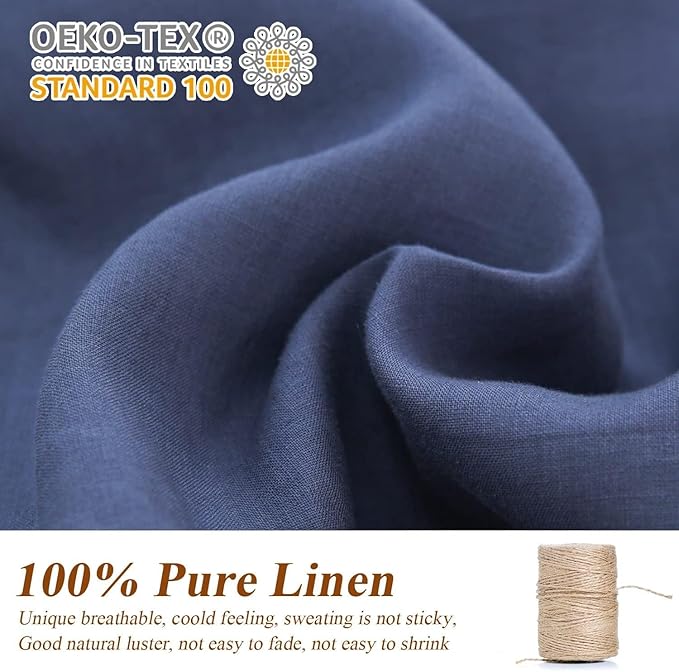 Simple&Opulence 100% Linen Euro Sham Covers with Piping Trim, 26"x26" Pillow Cover Set of 2, Breathable Pillow Shams for Bed Couch Decorative Cushions, Classic Blue